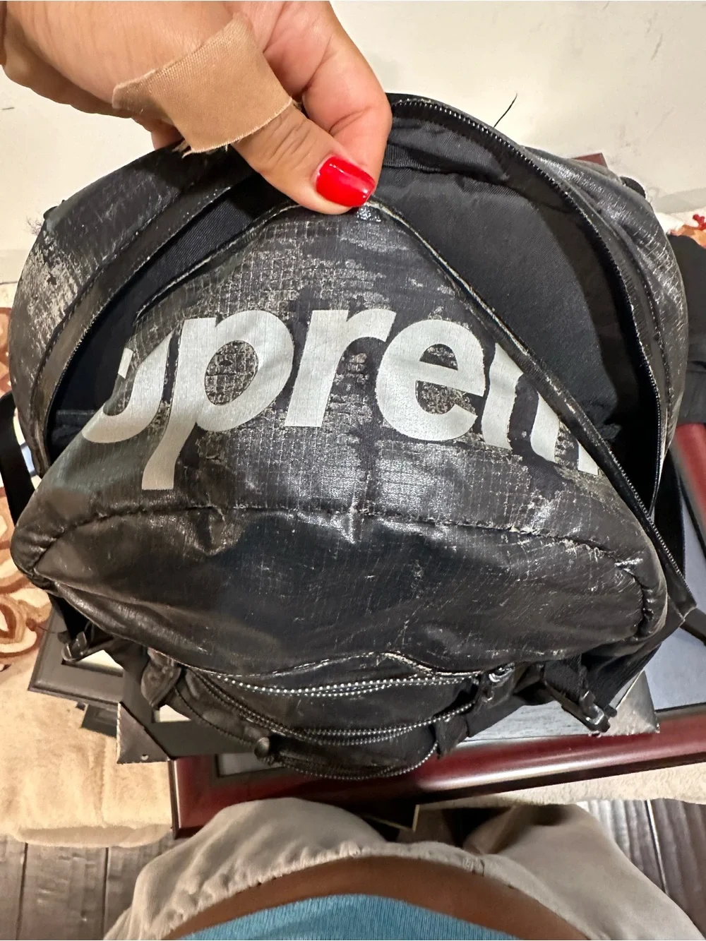Supreme Black Shiny Backpack with Bungee Cord